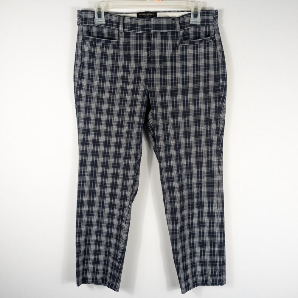 Banana Republic 4P Sloan Ankle Pants Womens Plaid Stretch Trouser Gray Check